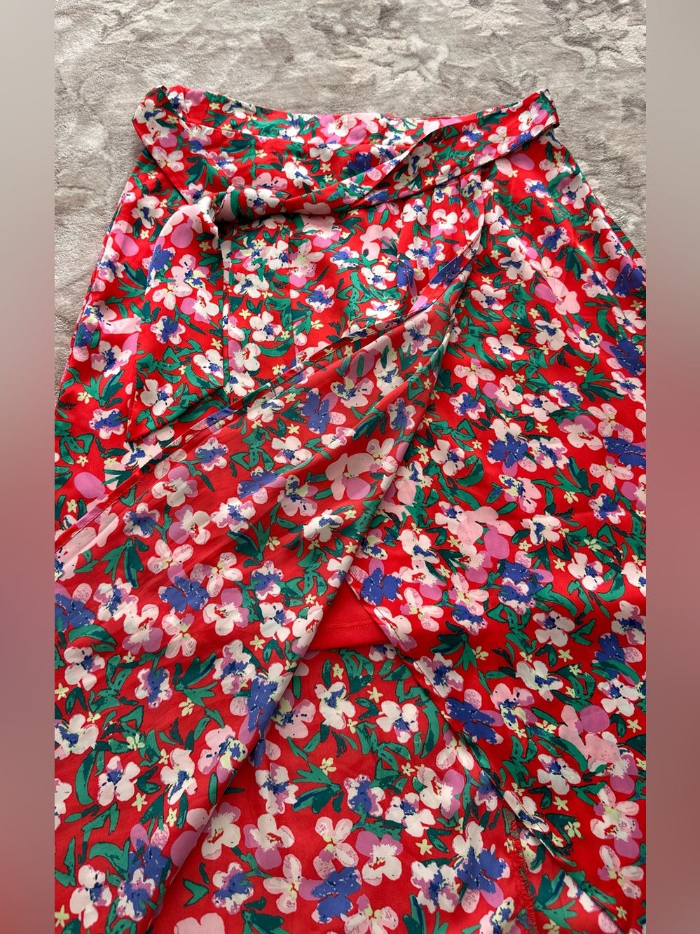 Kelly Renee Satin Floral Print Faux Wrap Midi Skirt – Size M - Picture 2 of 12